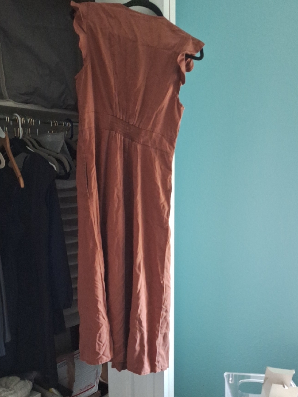 Quince Vintage Wash Tencel Button Front Midi Dress Terracotta M NWT - Picture 4 of 4